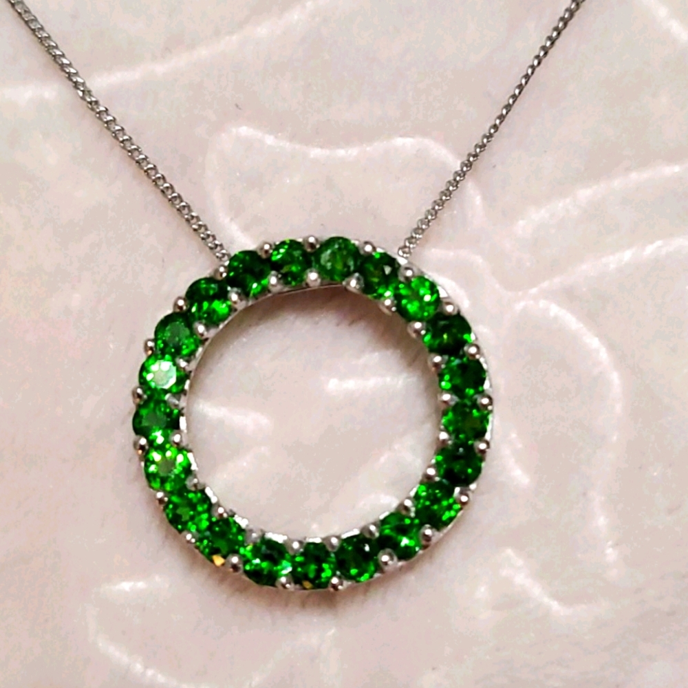 Chrome Diopside circle pendent necklace 20 inch